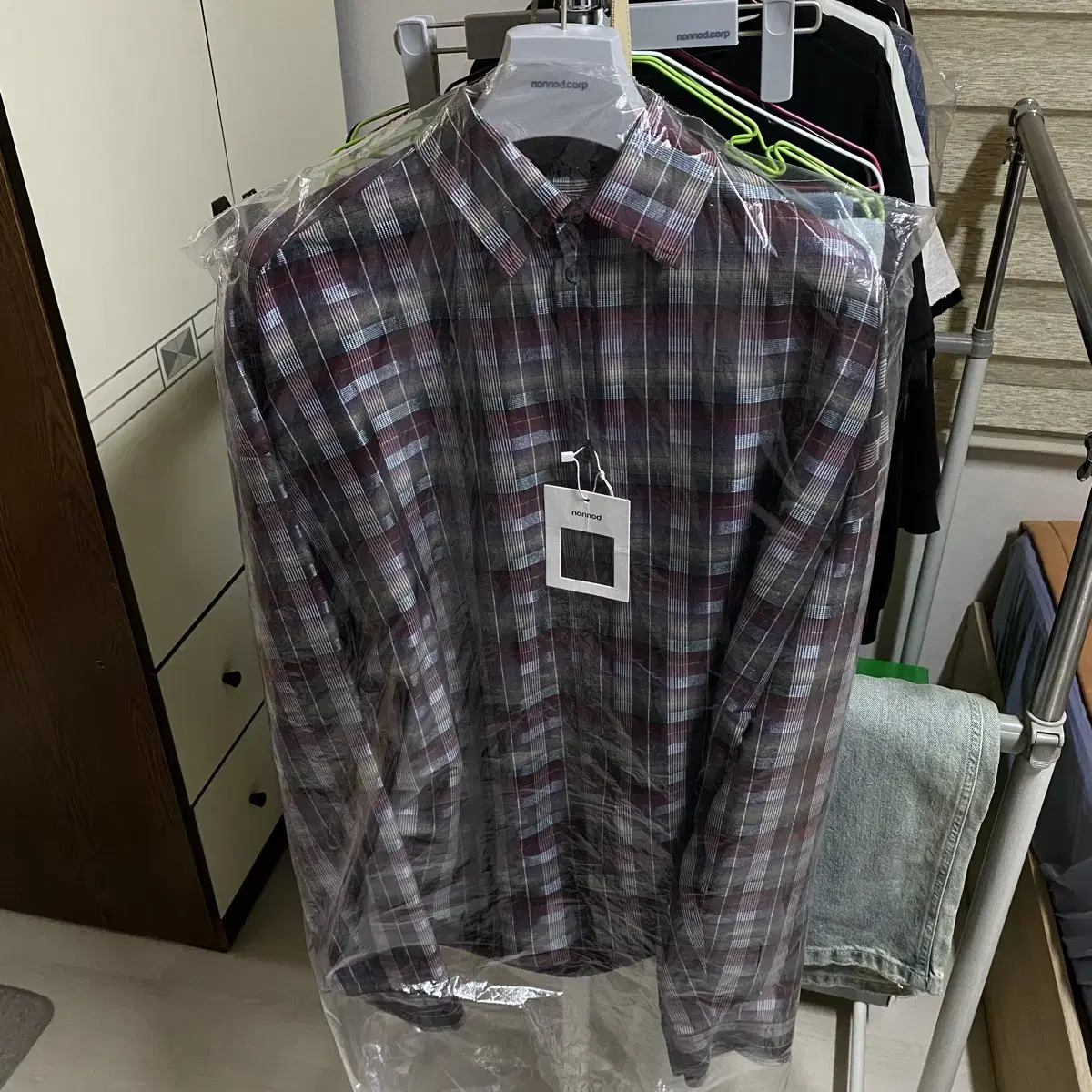 [1] Non-node Flexible String Check Shirt Wine