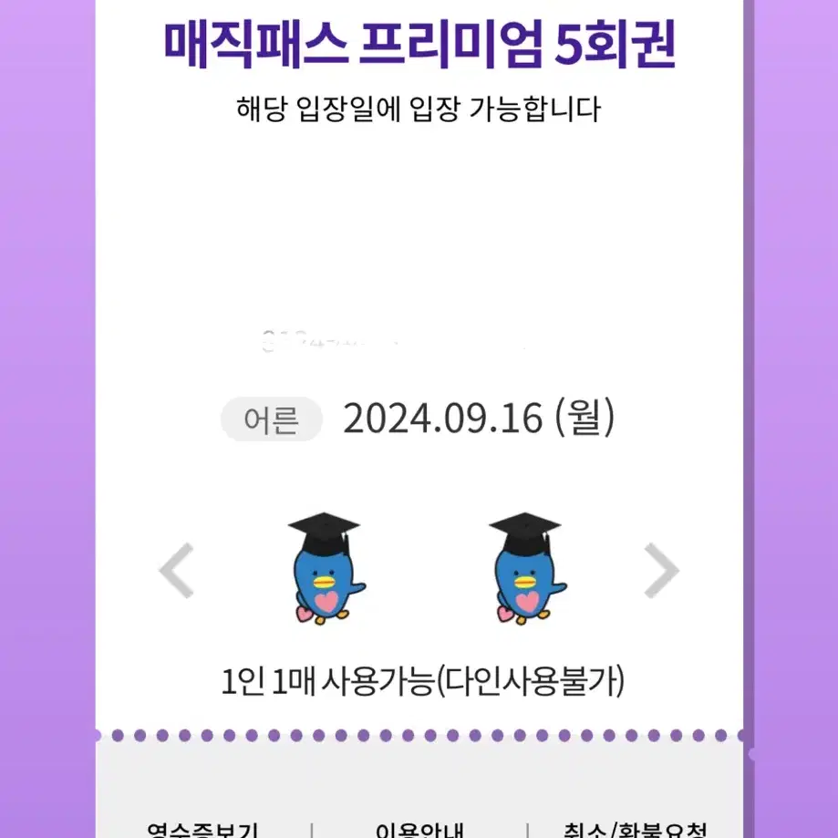 9/16일 월 롯데월드 매직패스 5회권 1매