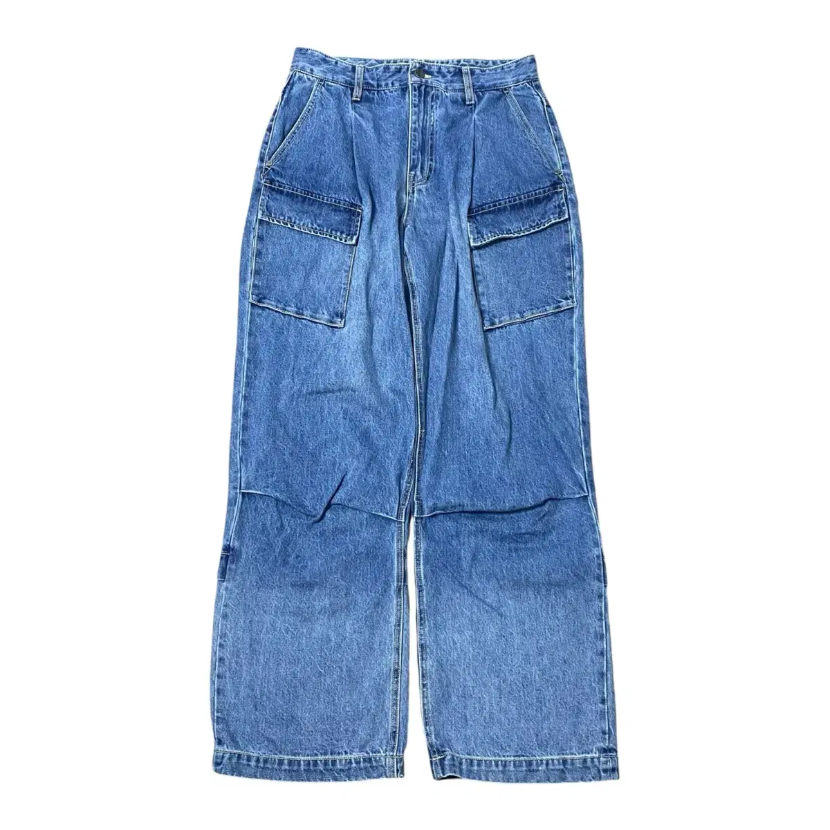 Minave Vintage Birdie Wide Cargo Denim Pants Mid-Blue