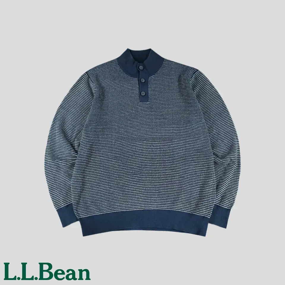 L.L.BEAN 엘엘빈 피그먼트 네이비 화이트 뜨개짜임패턴 코튼 캐시미어