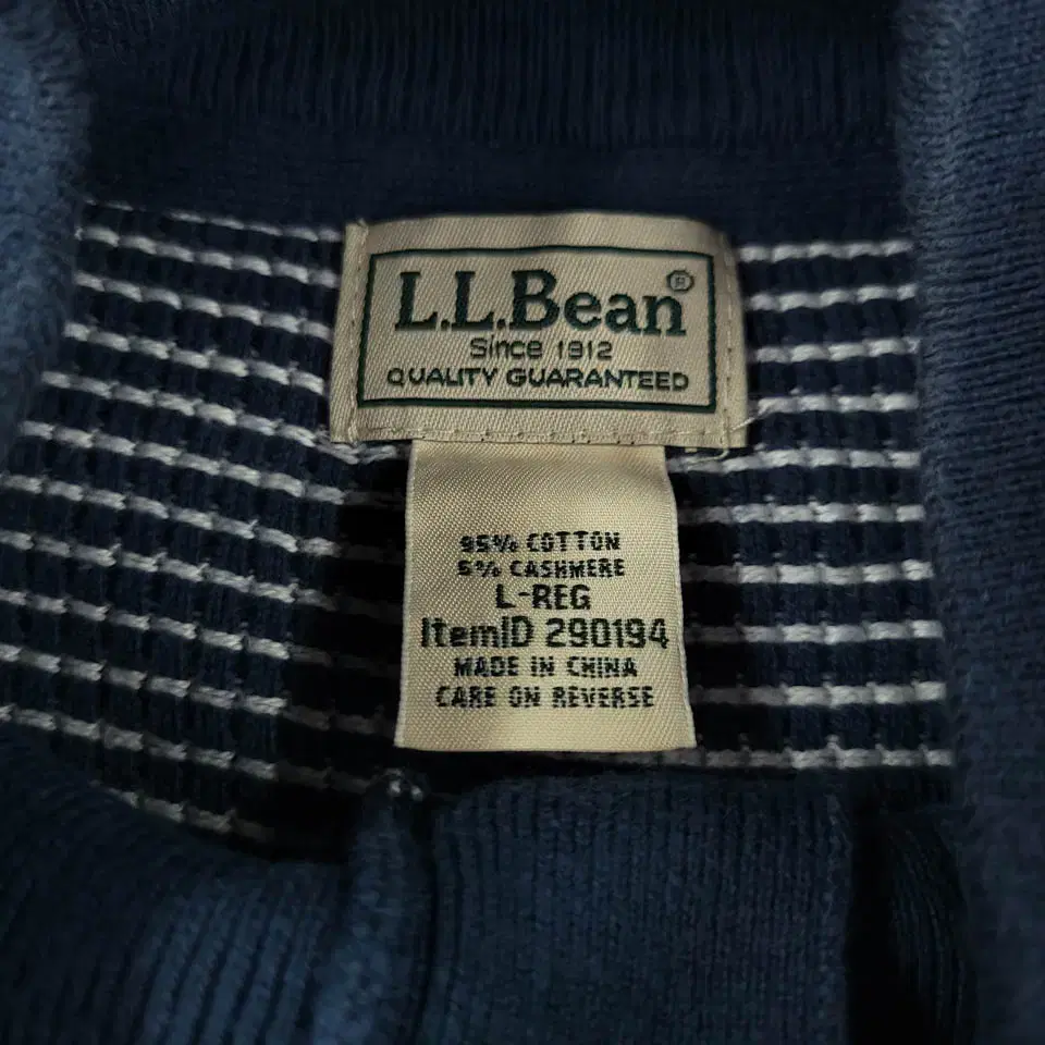 L.L.BEAN 엘엘빈 피그먼트 네이비 화이트 뜨개짜임패턴 코튼 캐시미어