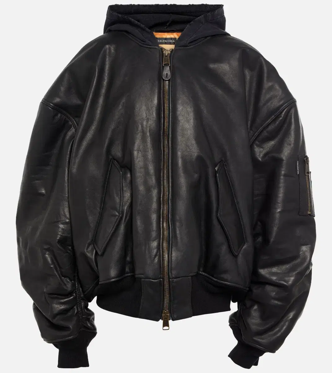 (S)Balenciaga Hooded leather bomber jacket