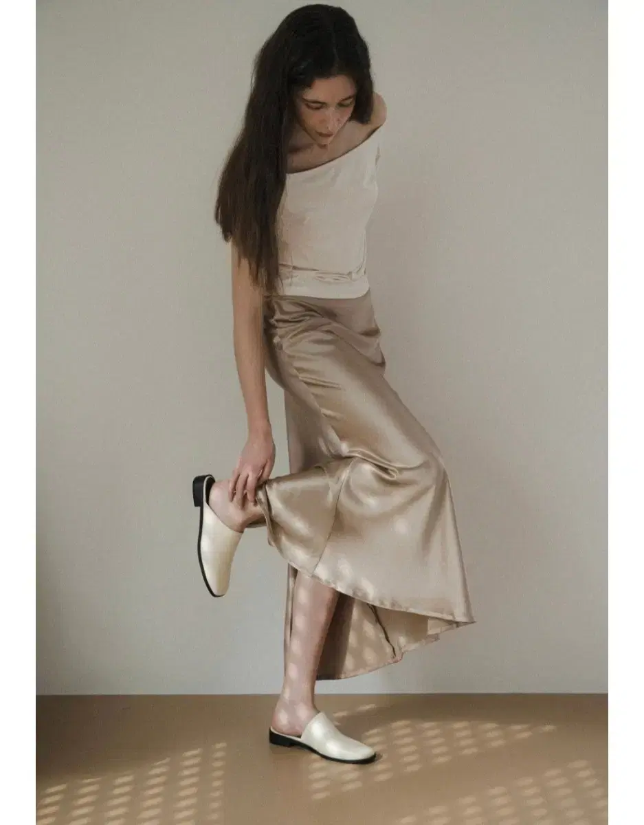 Ofbeige Satin Maxi Skirt.