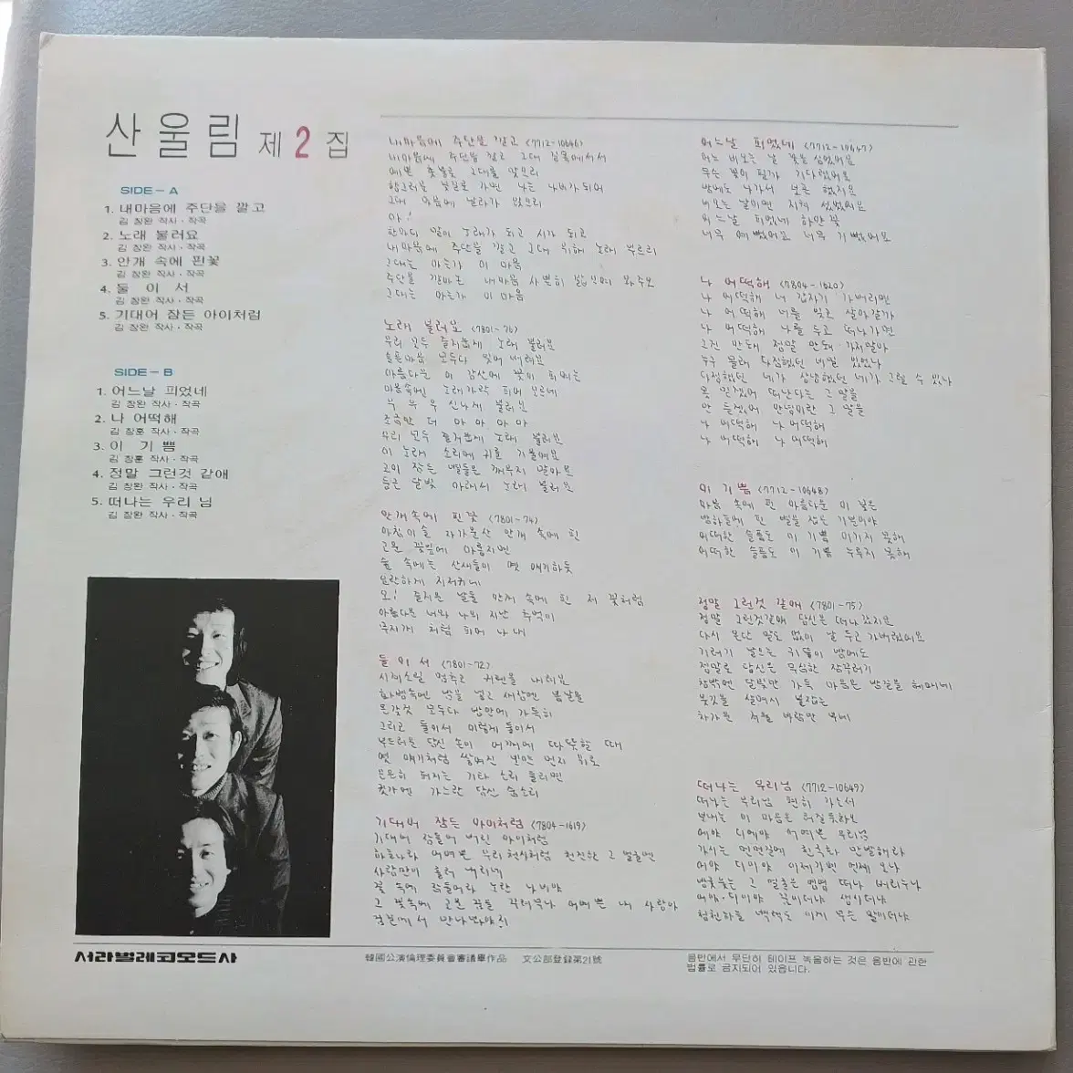 산울림LP 78년제2집초반 NM+