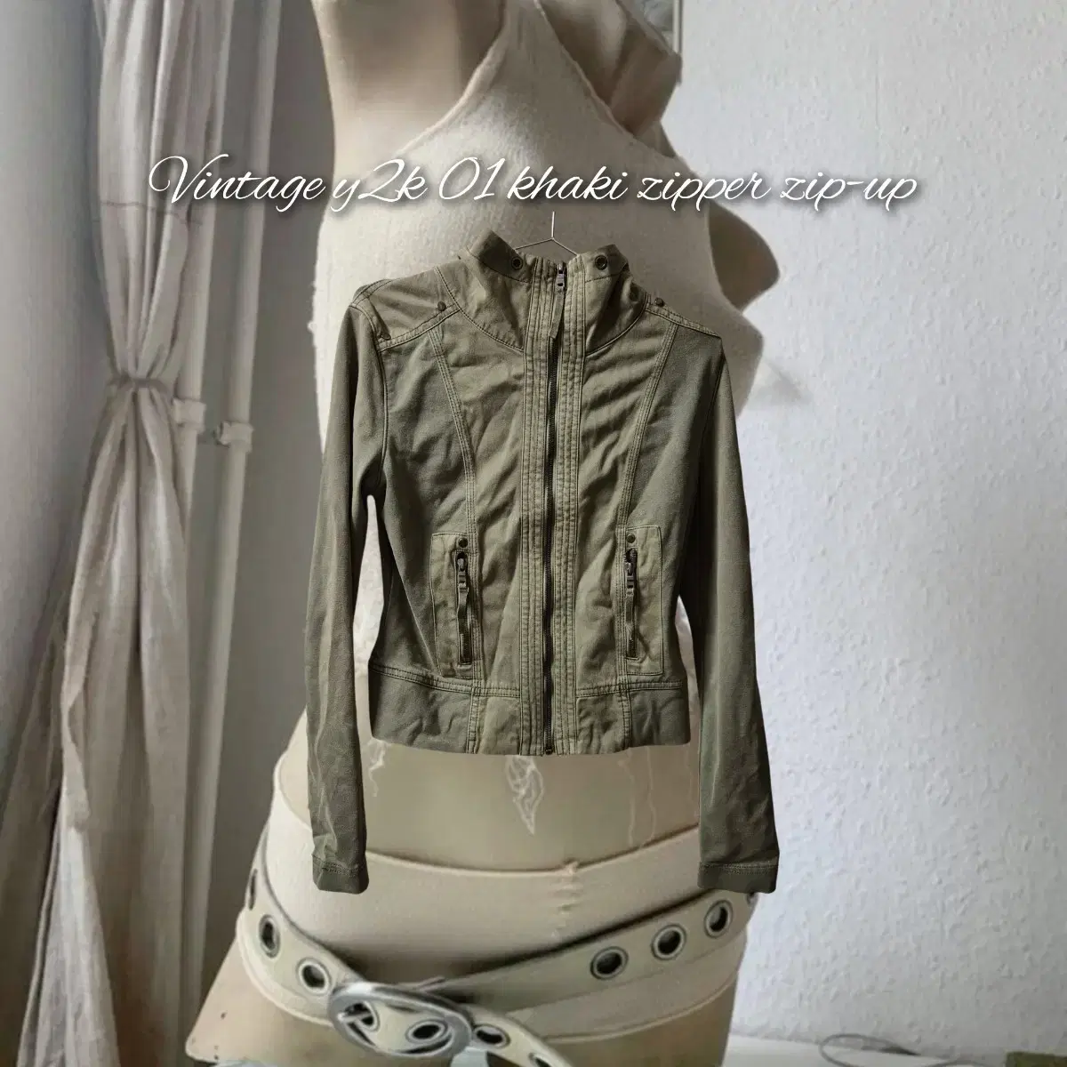 Vintage y2k 01 khaki zipper zip-up