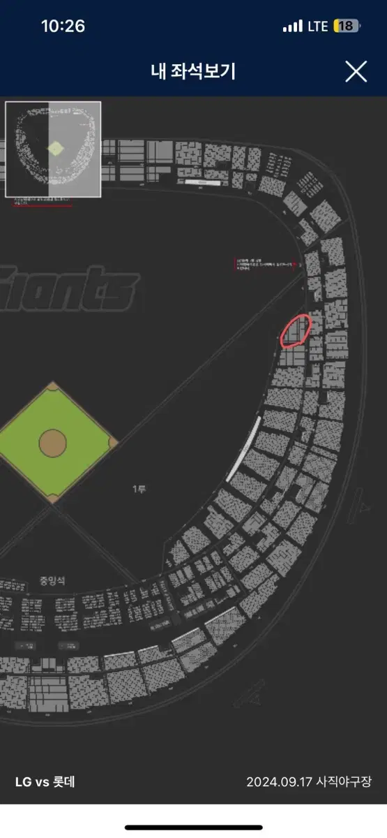9월 17일 롯데-LG 경기 1루 내야상단석 2연석 일괄