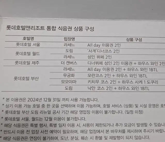 롯데호텔 서울 월드 제주 부산 라세느 뷔페 식사권 2인