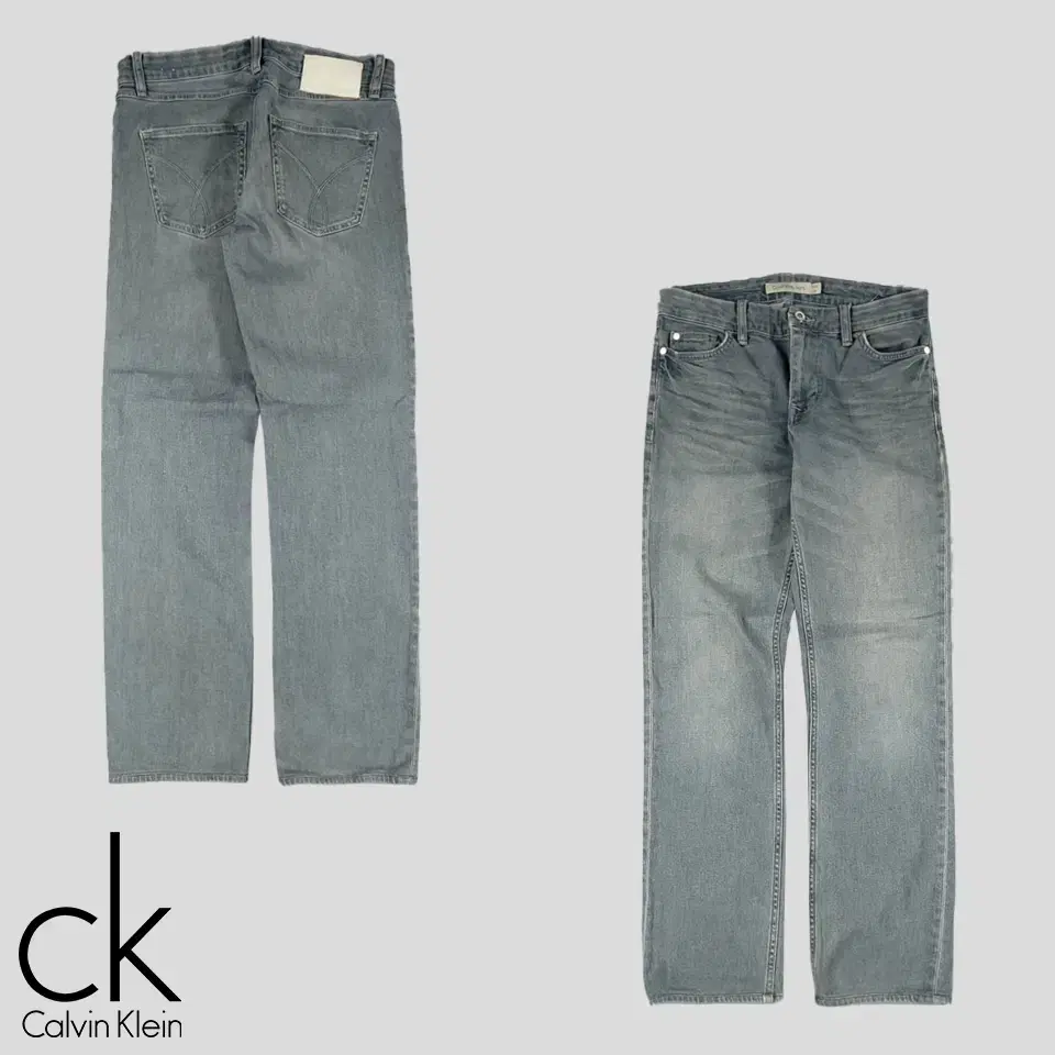 Calvin Klein Jins Grey-washed White Leather Patched Straight-Fit Grey Jean Jeans