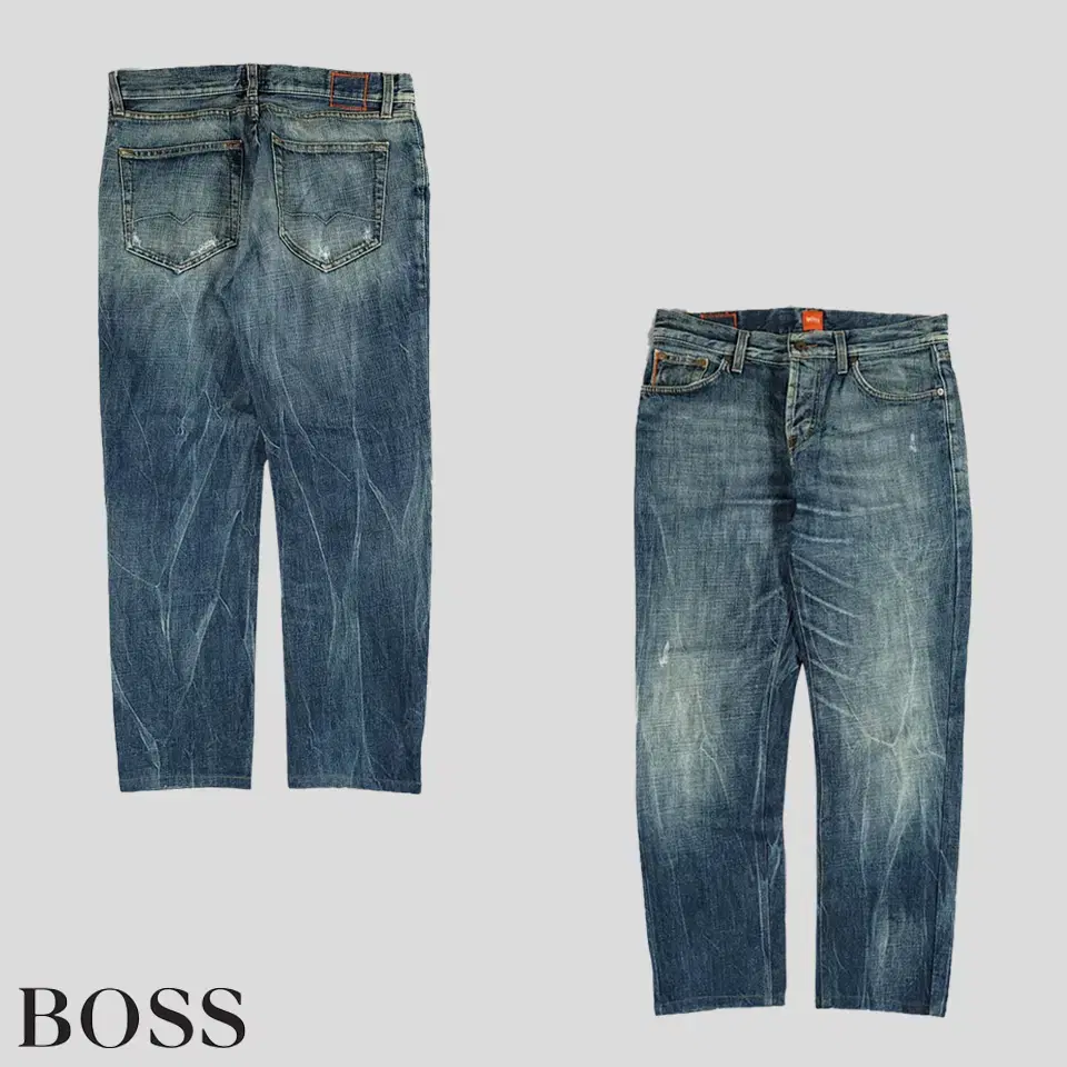 BOSS Hugo BOSS Medium Blue Washed Detroit Damaged Jin Button Fly Straight Fit Jeans