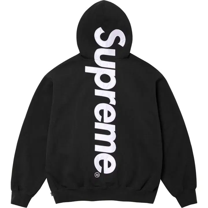 [NEW] 24FW Supreme Satin Appliqué Black Hoodie XL