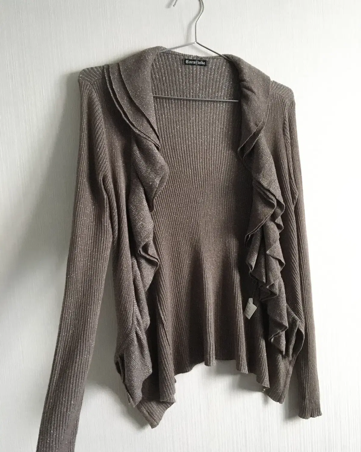 Glitter frill open knit cardigan