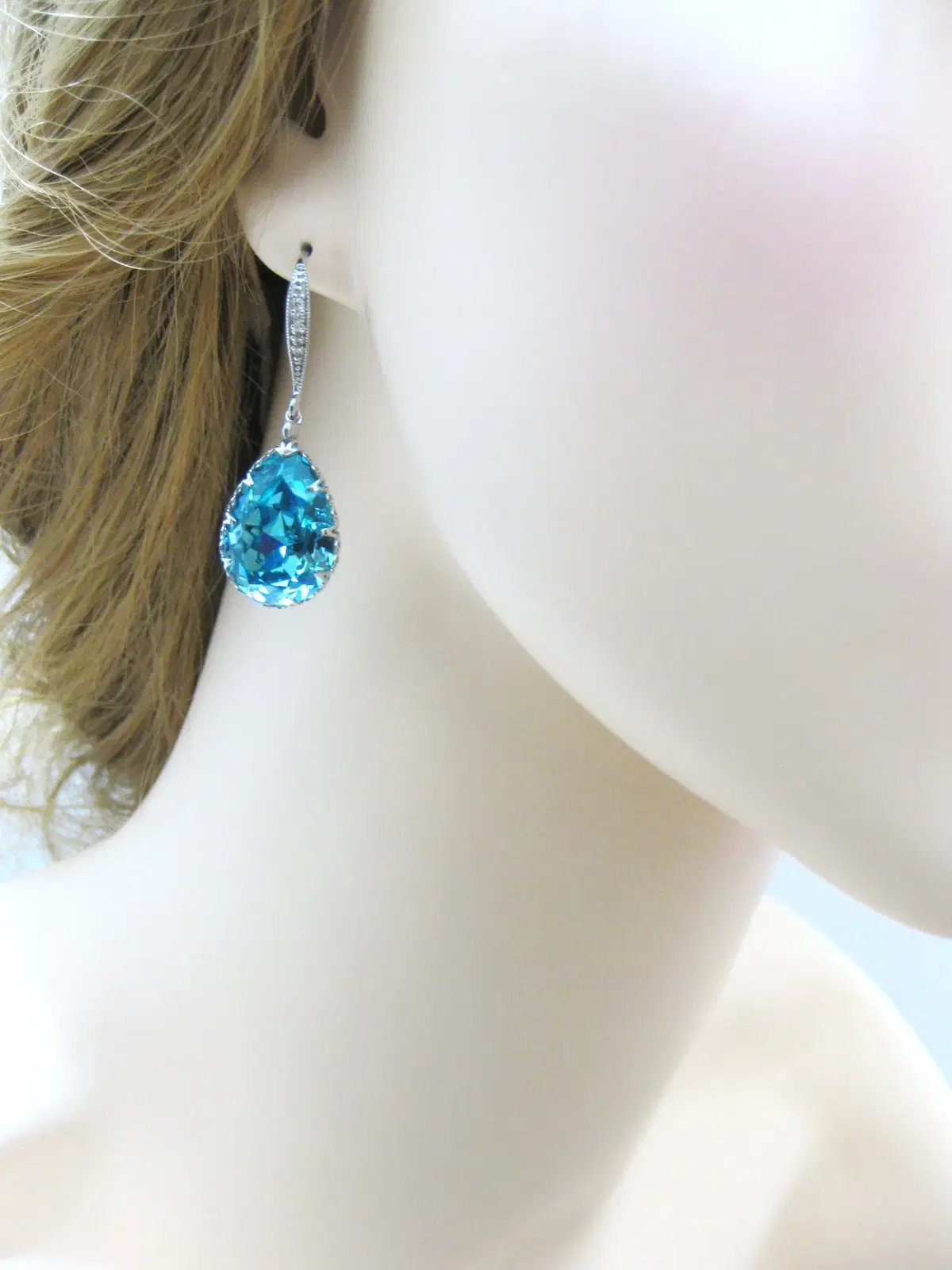 스와로브스키 틸블루 크리스탈 귀걸이 Swarovski Teal Blue