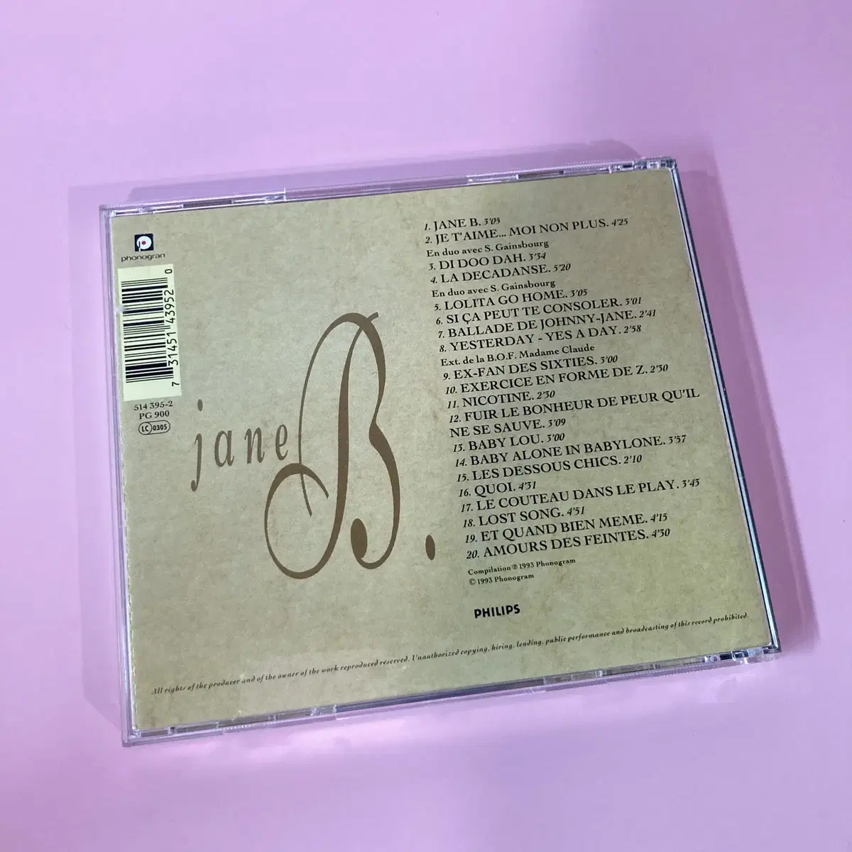 [중고음반/CD] 샹송 제인 버킨 Jane Birkin 베스트앨범