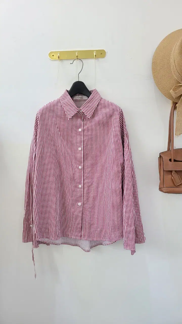 Red Striped Ruffled Sleeve Shirt in Odorless