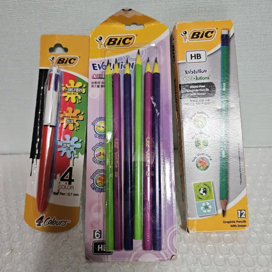 새상품-BIC 지우개연필 12자루+연필6자루+4색볼펜 1개 - 일괄판매