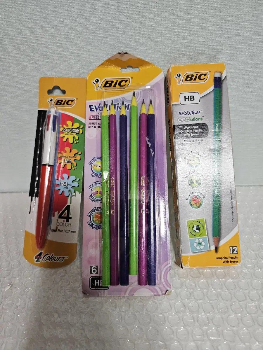 새상품-BIC 지우개연필 12자루+연필6자루+4색볼펜 1개 - 일괄판매