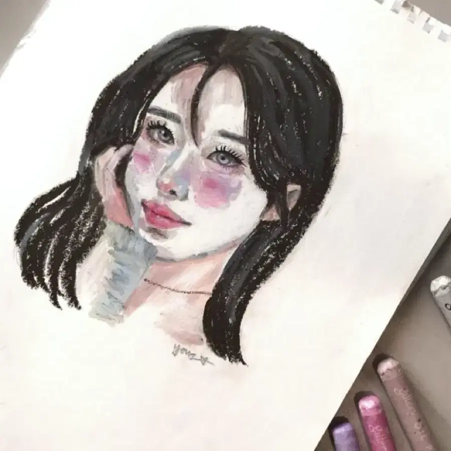 오일파스텔화(1명) 그림 커미션