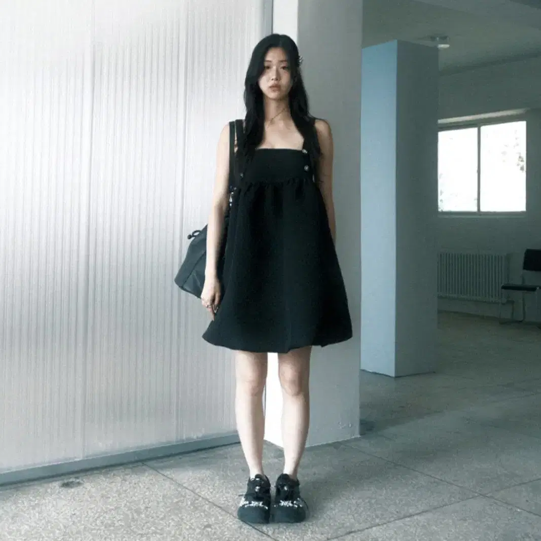 시월107 quilt one-piece (black)