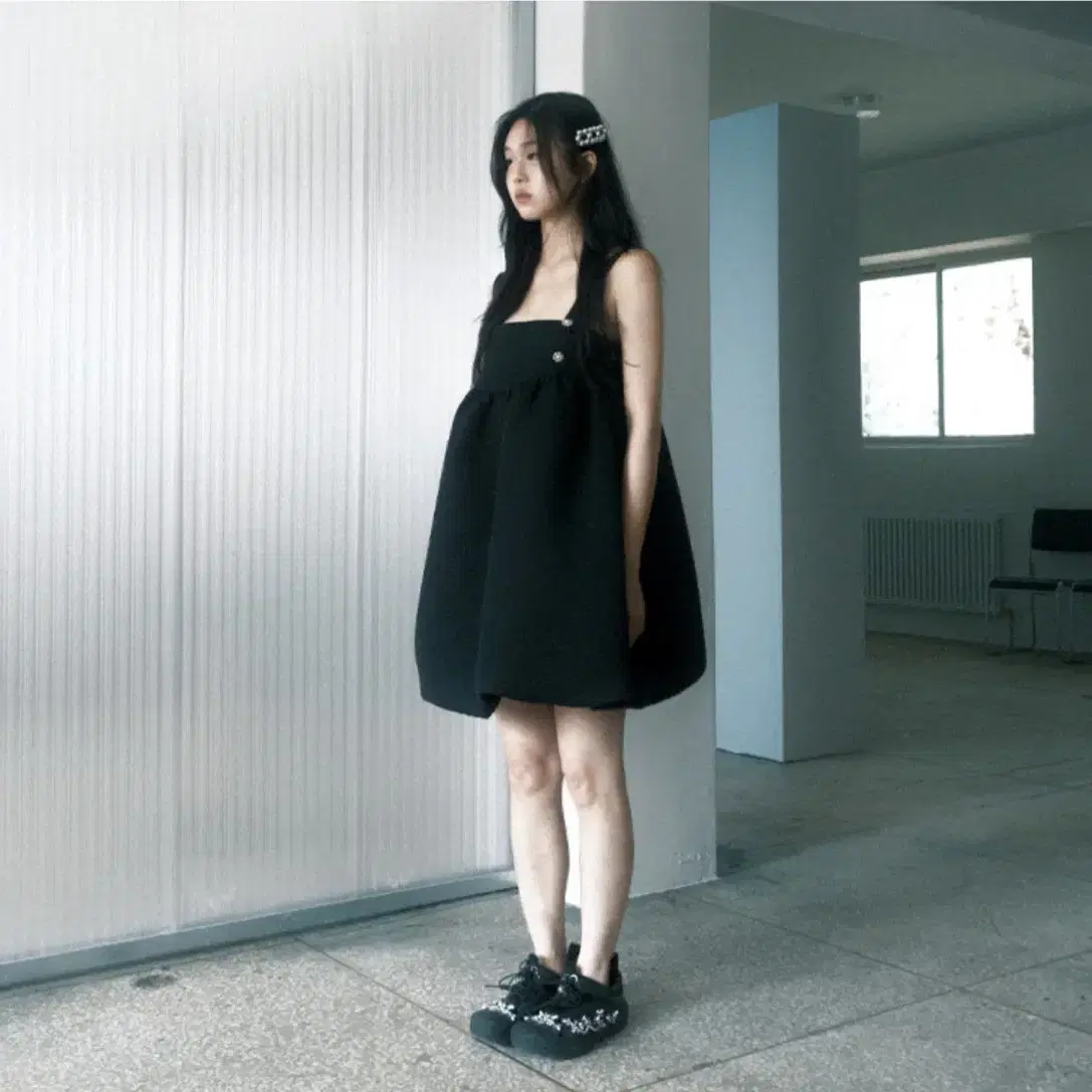 시월107 quilt one-piece (black)