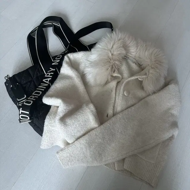 ZARA 퍼 가디건+가방 SET