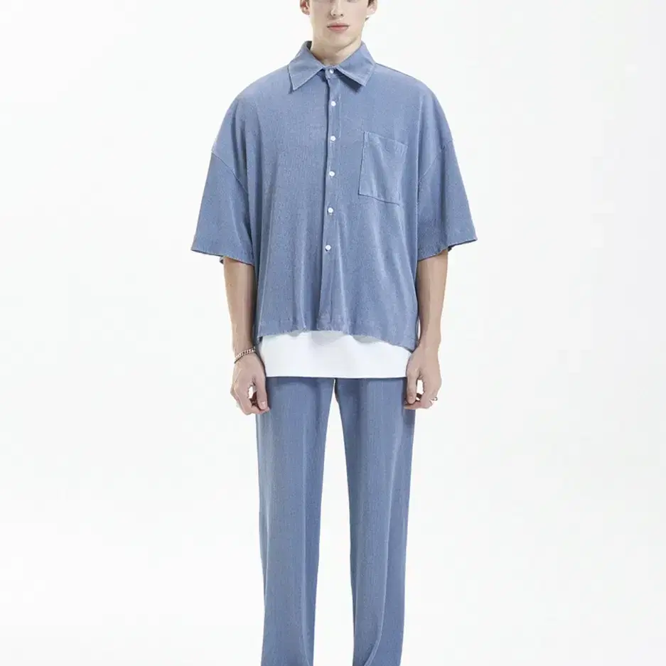 라멀마메종 PLEATS HALF SHIRT BLUE