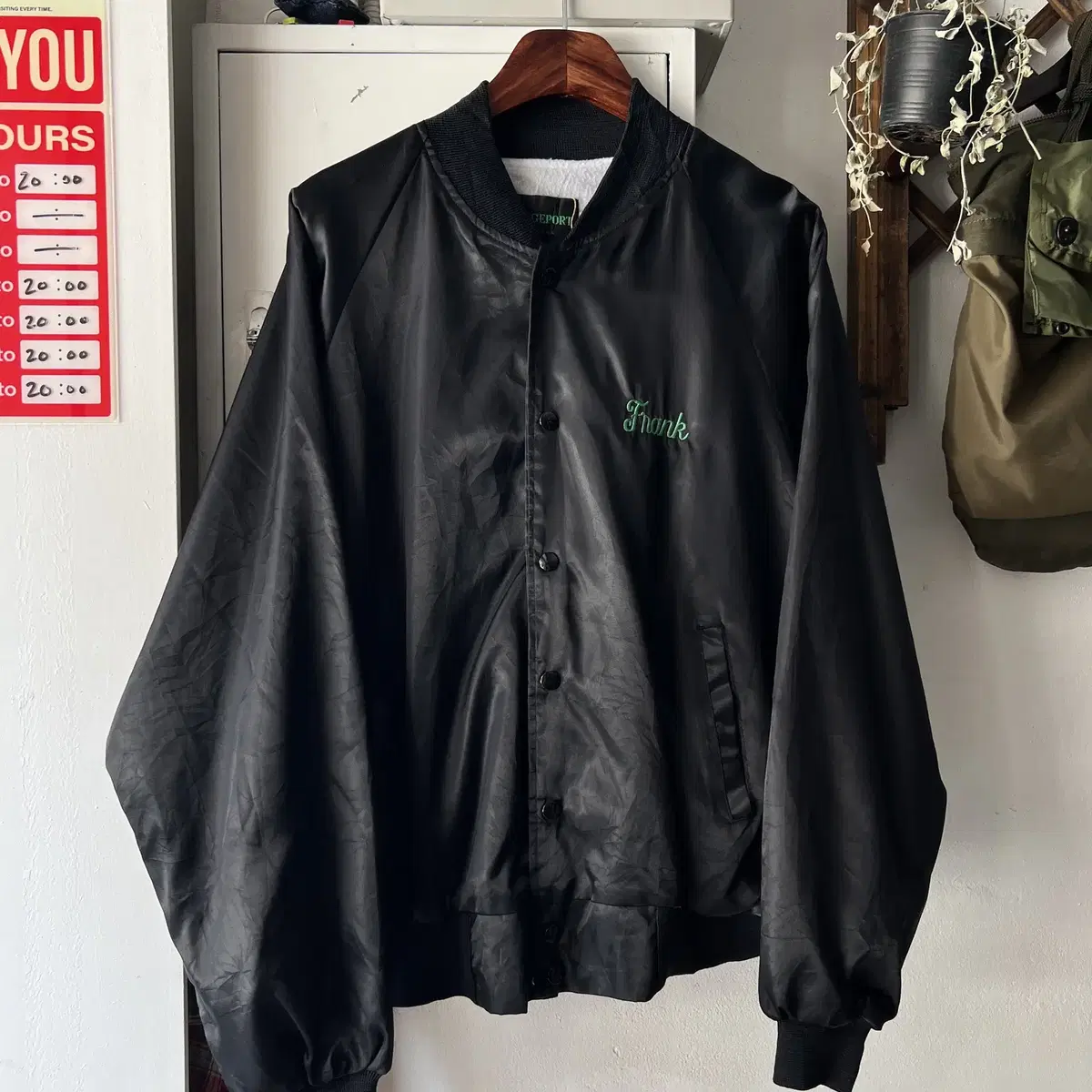 [L]90's Made in USA 하프 자수 새틴 바시티 자켓