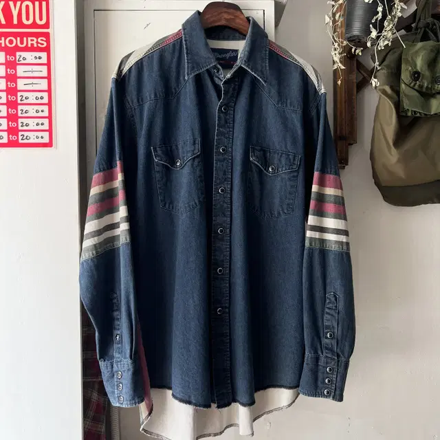 [L]90's Wrangler USA 랭글러 스트라이프 데님 웨스턴 셔츠