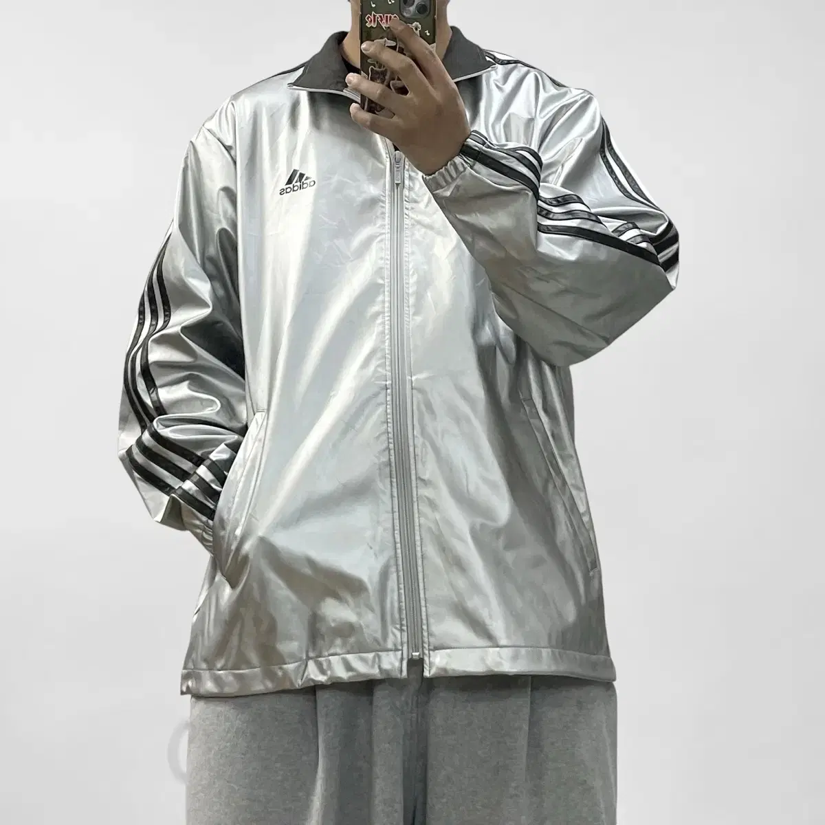 Adidas Old School Metallic Silver Track Top Jacket