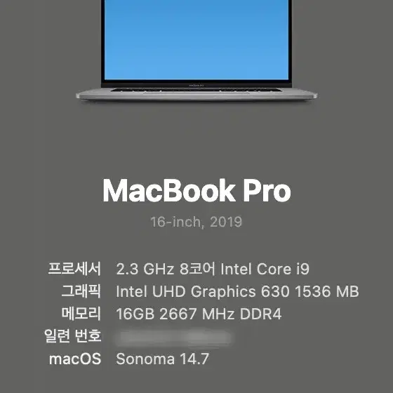 맥북프로 2019 16인치 고급형 i9 16GB 1TB