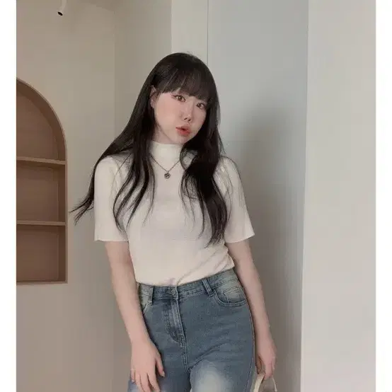 하비언니 데일리 반폴라 베이직 하프넥 반팔 니트t