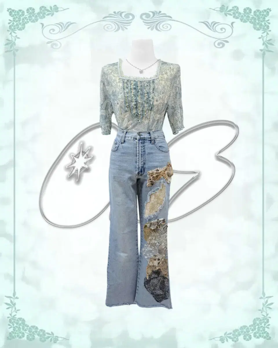 OnsVintage Paisley Fairy Coordinating Set Vahn Short SleeveOriental Denim Pants