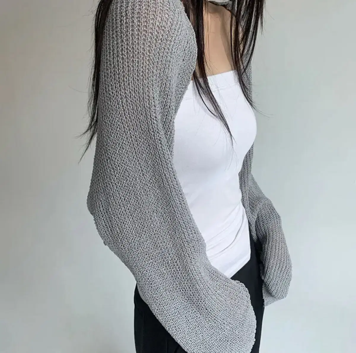 Blacked-up junel summer gray knit bolero cardigan