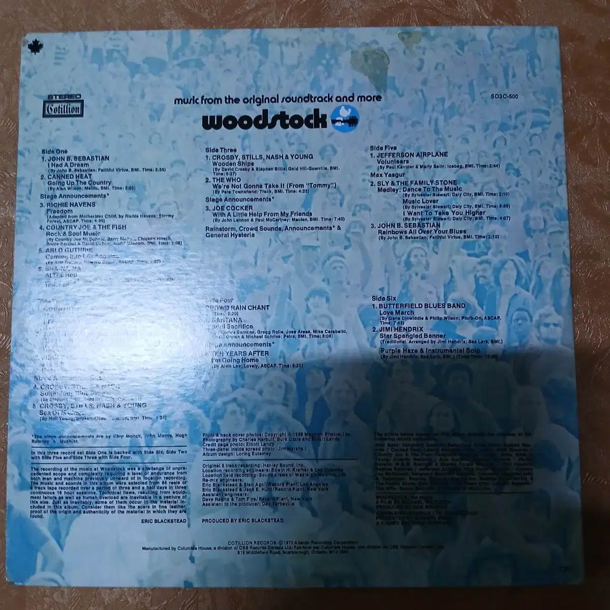 Lp중고 WOODSTOCK 3LP 음반 판매합니다.