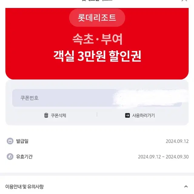 롯데리조트 속초,부여 객실 3만원 할인권