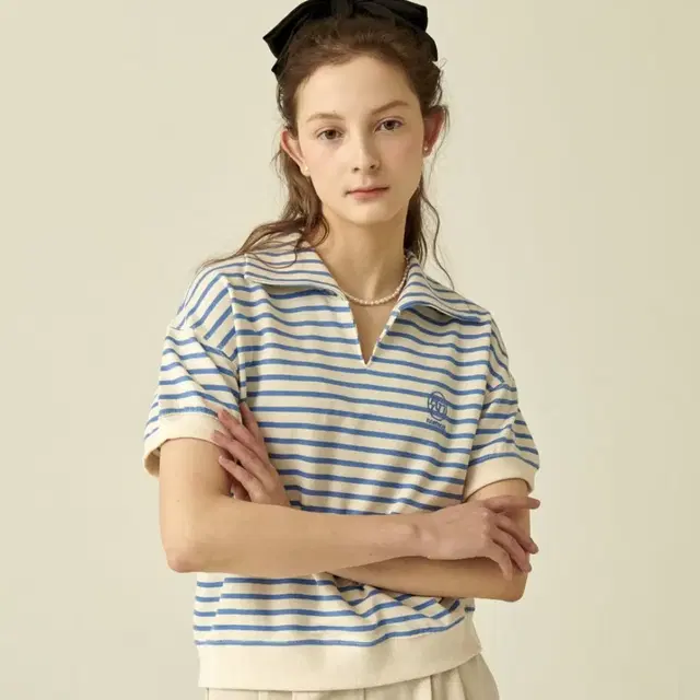 새상품) 론론 stripe collar half t-shirt 스트라이프