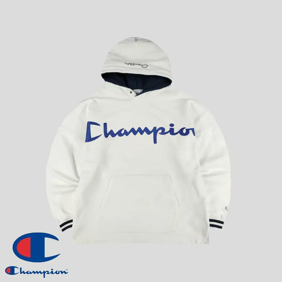 Champion JP White Big Logo Midprinted Arm Patch Brushed Heavy Cotton Hoodie