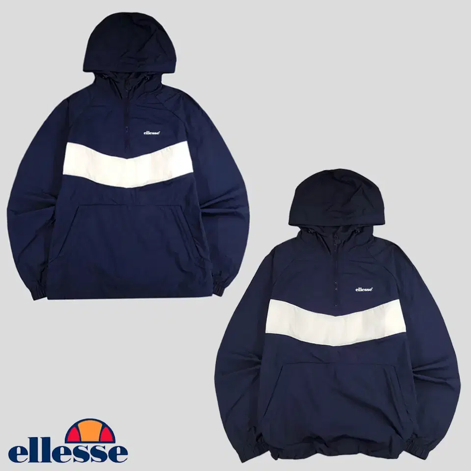 L'Elyse navy white color scheme kangaroo pocket half zip up half zip up nylon warm-up anorak