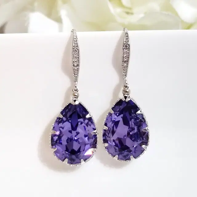 보라색 탄자나이트 크리스탈 귀걸이 Swarovsk Tanzanite