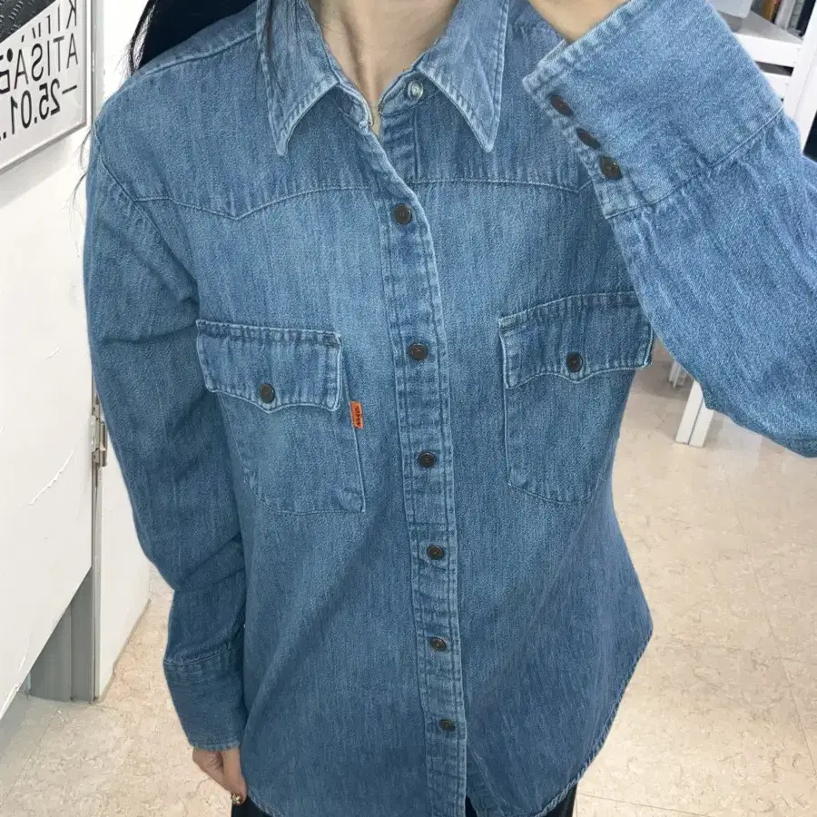 (M) Canada Levi's 리바이스 오렌지탭 웨스턴 데님 셔츠