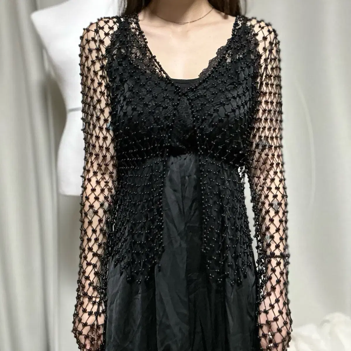 (시즌off 30%세일) black beads slip set