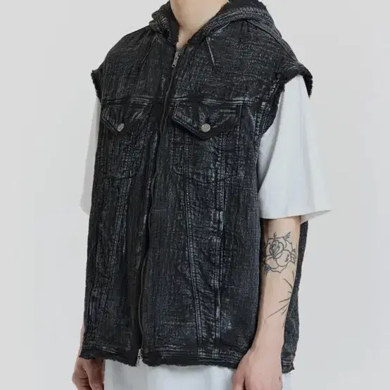 본바트 Dirty Linen Hood Vest (Black)