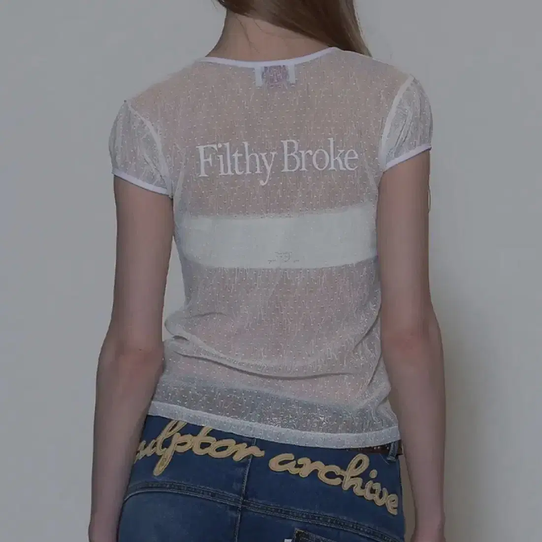 스컬프터Filthy Broke Sheer Tee Mesh Whit티셔츠