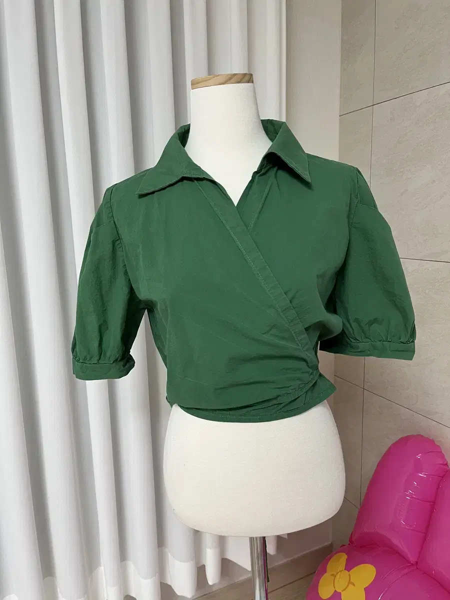 Green wrap blouse