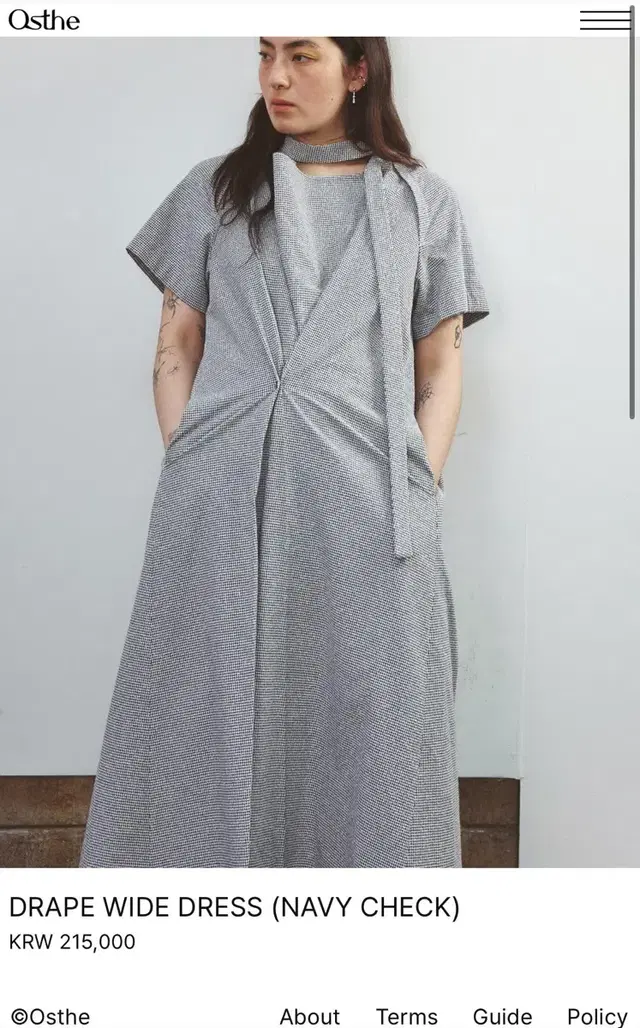 osthe 오스더 Drape Wide Dress (navy check)