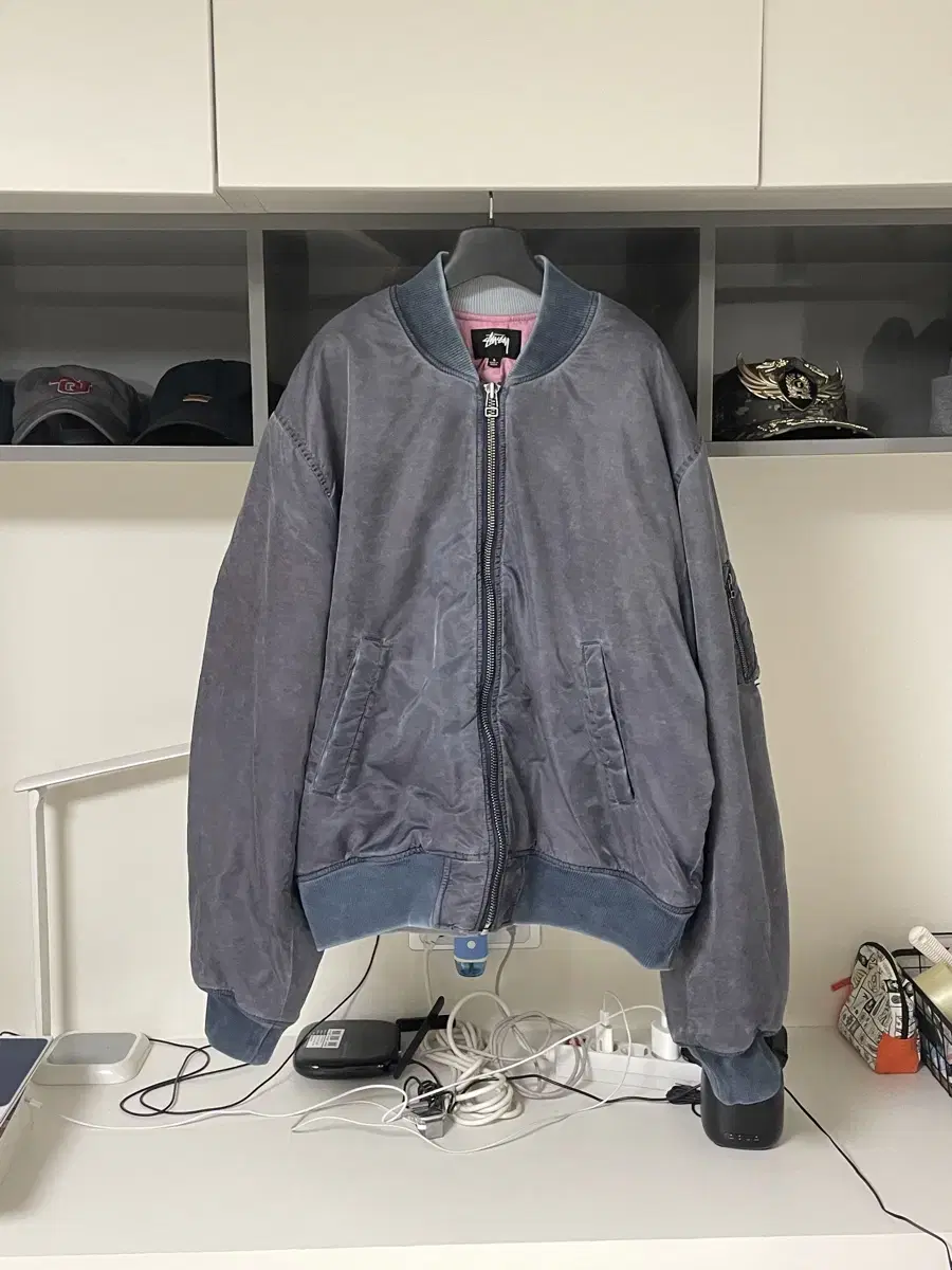 [L] 22SS Stussy Dyed Nylon Bomber Navy