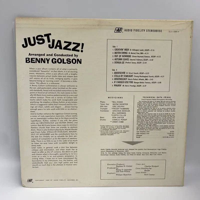 JUST JAZZ BENNY GOLSON  LP / AA5311