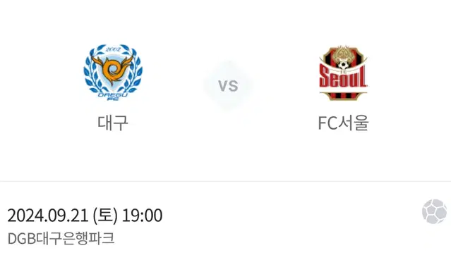 9/21(토) 대구fc 서울 e석 2연석