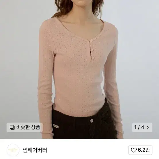 썸웨어버터 Lace Button Long Top - Pink