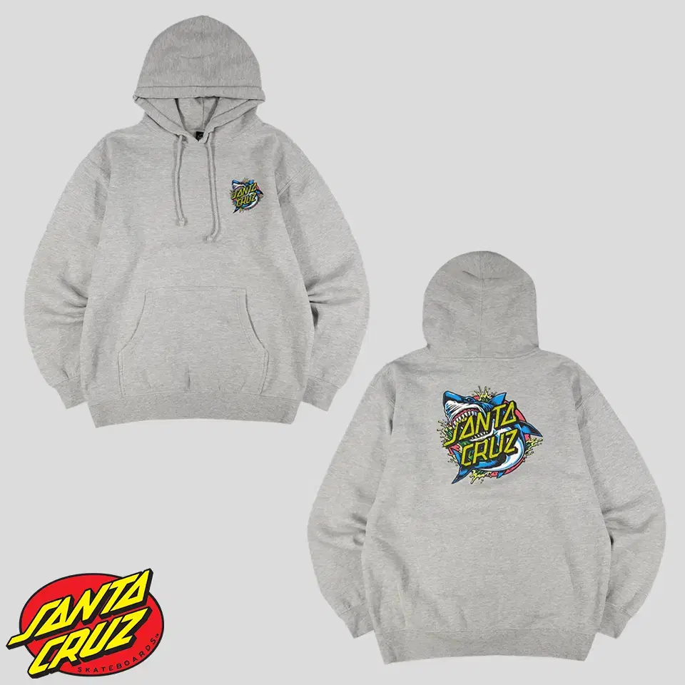 Santa Cruz melange gray shark logo backprinted brushed cotton-blend sweat hoodie