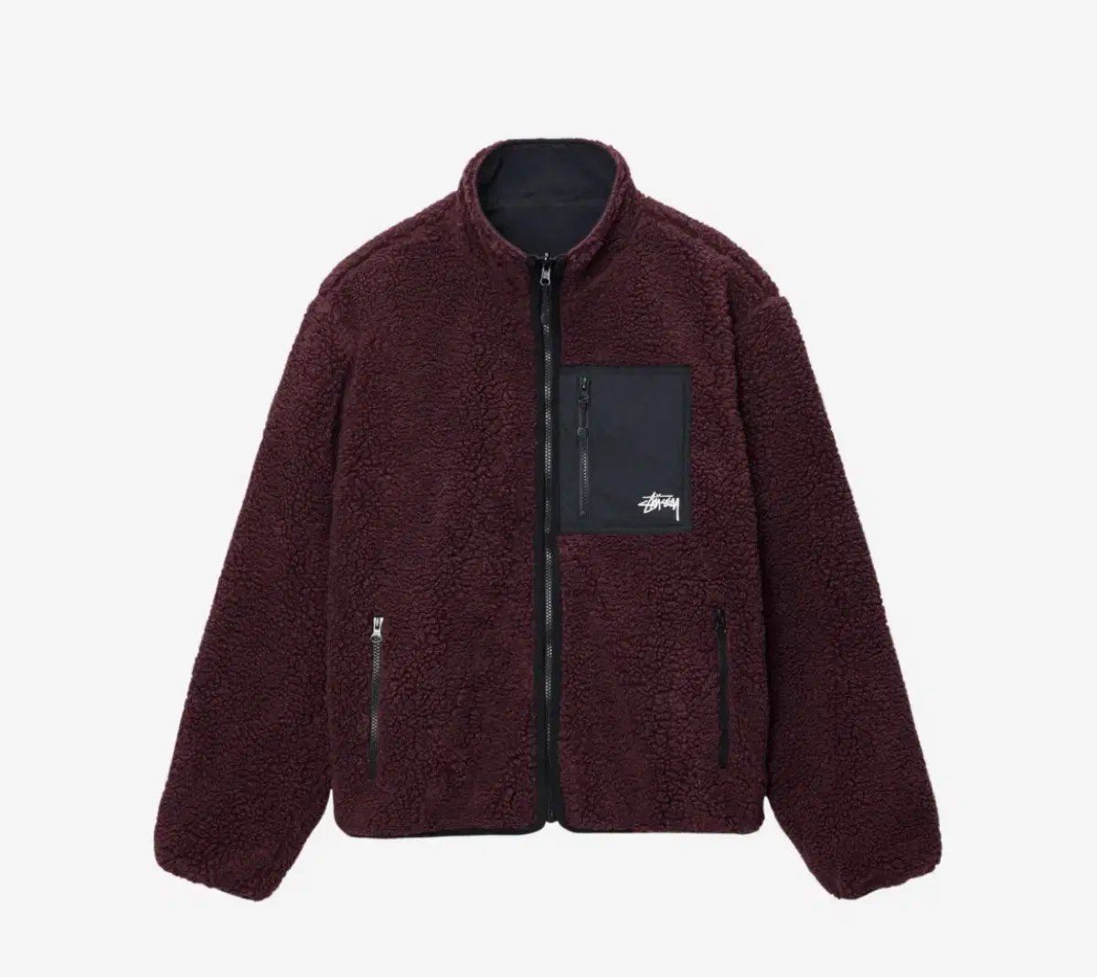 M Stussy Sherpa Reversible Hooded Windbreaker Burgundy